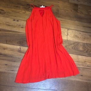 Red flare midi dress.